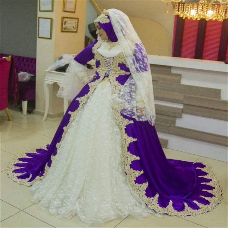 fitted lace wedding dress VENICIA Illusion Neckline Lace Sleeves Royal Jacquard A-Line Bridal Go –  Alesia C main image 0