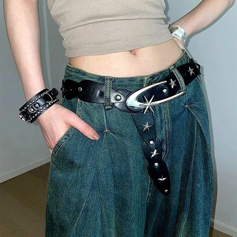 HABUAETY Studded Belt Women Y2K Bullet Belts Black Girl W Stud Punk Waist Belt For Halloween Cosplay In | Whizz Belts