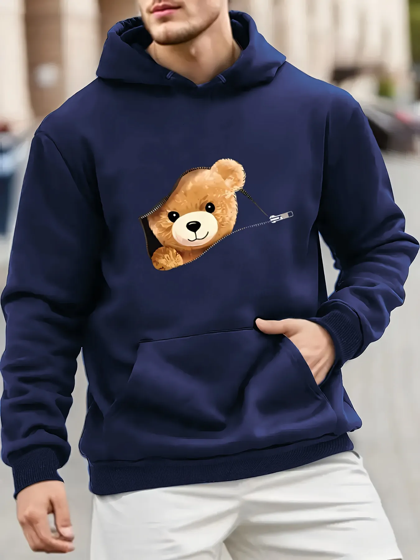 Iceboomc Men's Cartoon Teddy Bear Print Polyester white Iceboomc Men's Cartoon Teddy Bear Print Polyester white