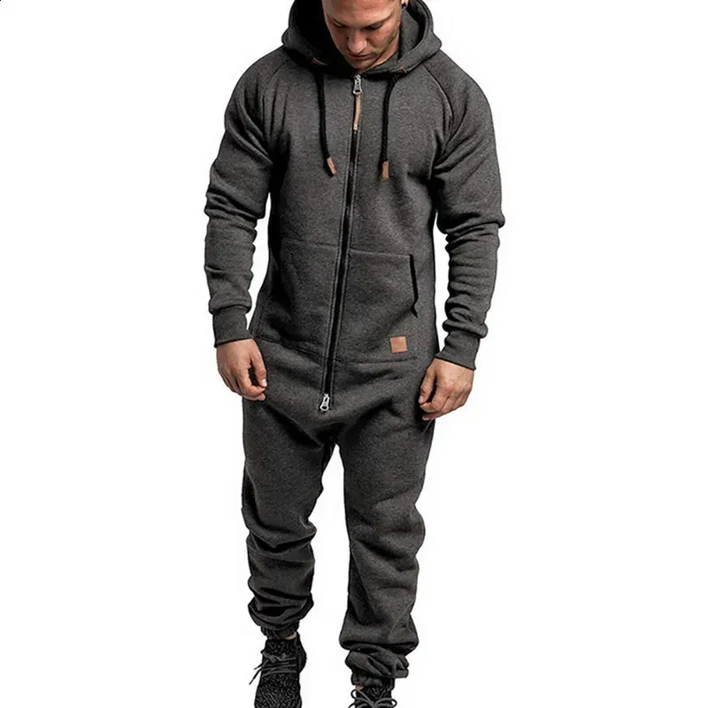 Combinaison Pyjama Polaire Homme Avec Capuche – Une Pièce Chaude Zippée, Imprimée, Loungewear Hiver