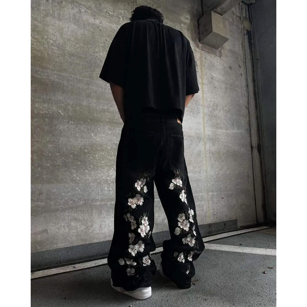 Sakura Embroidered Jeans, Baggy Y2K Style, Men & Women | DHgate