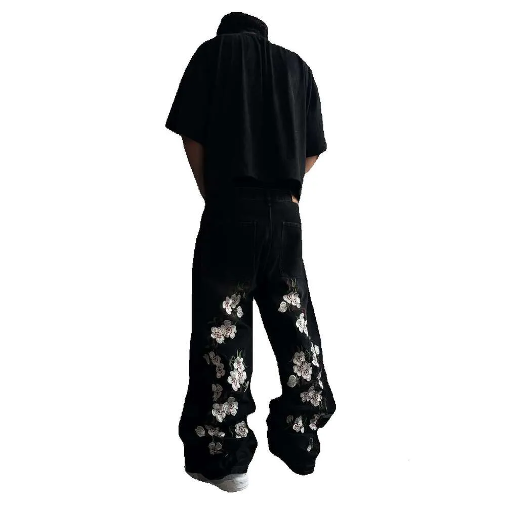Pantalon Jean Vintage Brodé Sakura - Taille L, Tour De Taille 53cm, Style Y2K, Parfait état