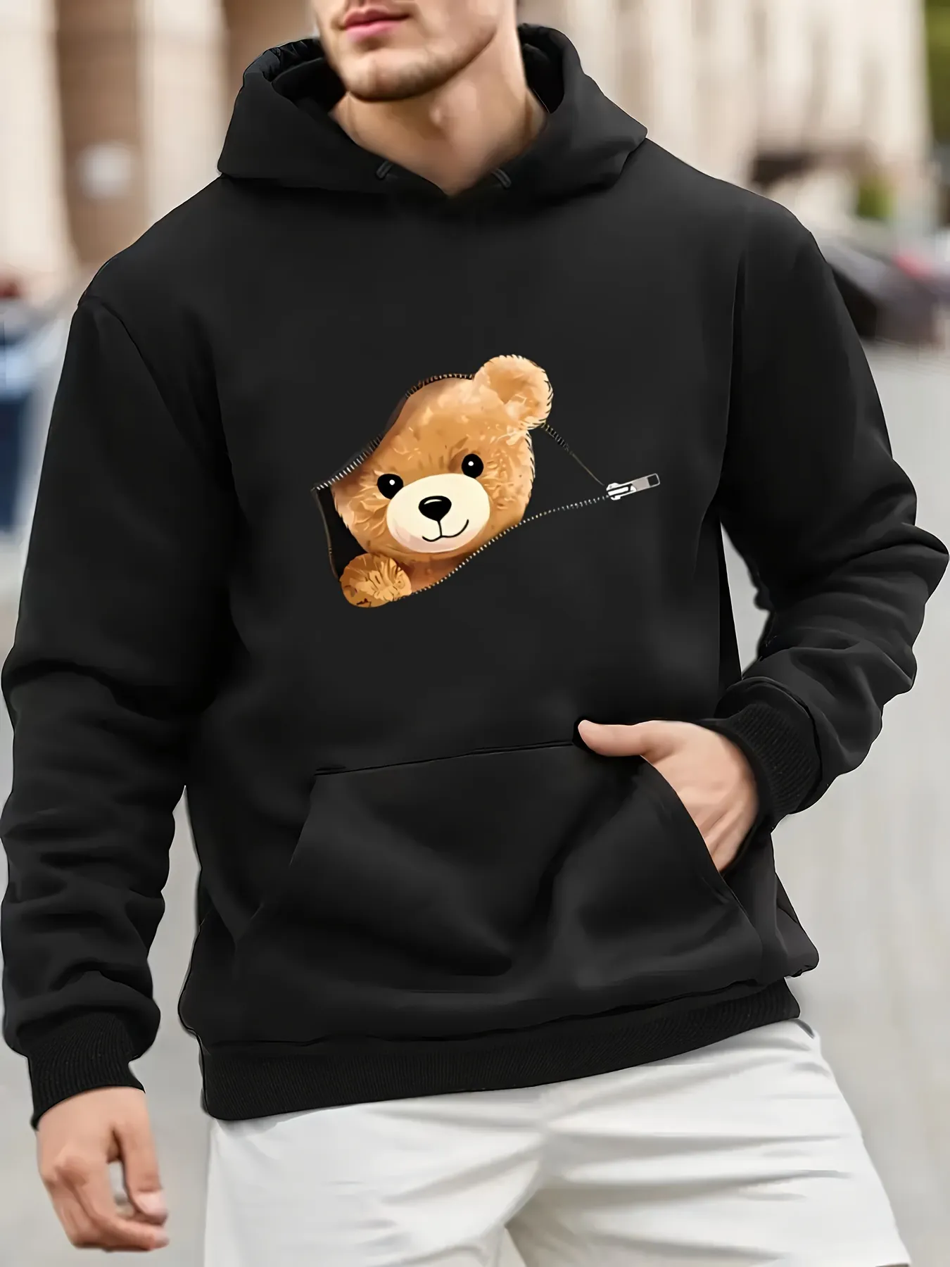 Iceboomc Mens Cartoon Teddy Bear Print Polyester Hoodie Casual Style Pull And Bear Sweatshirt With Slight Stretch Regular Fit Knit Fabric Pullover For Spring From Clothingg Vendor 11.9 DHgate.Com
