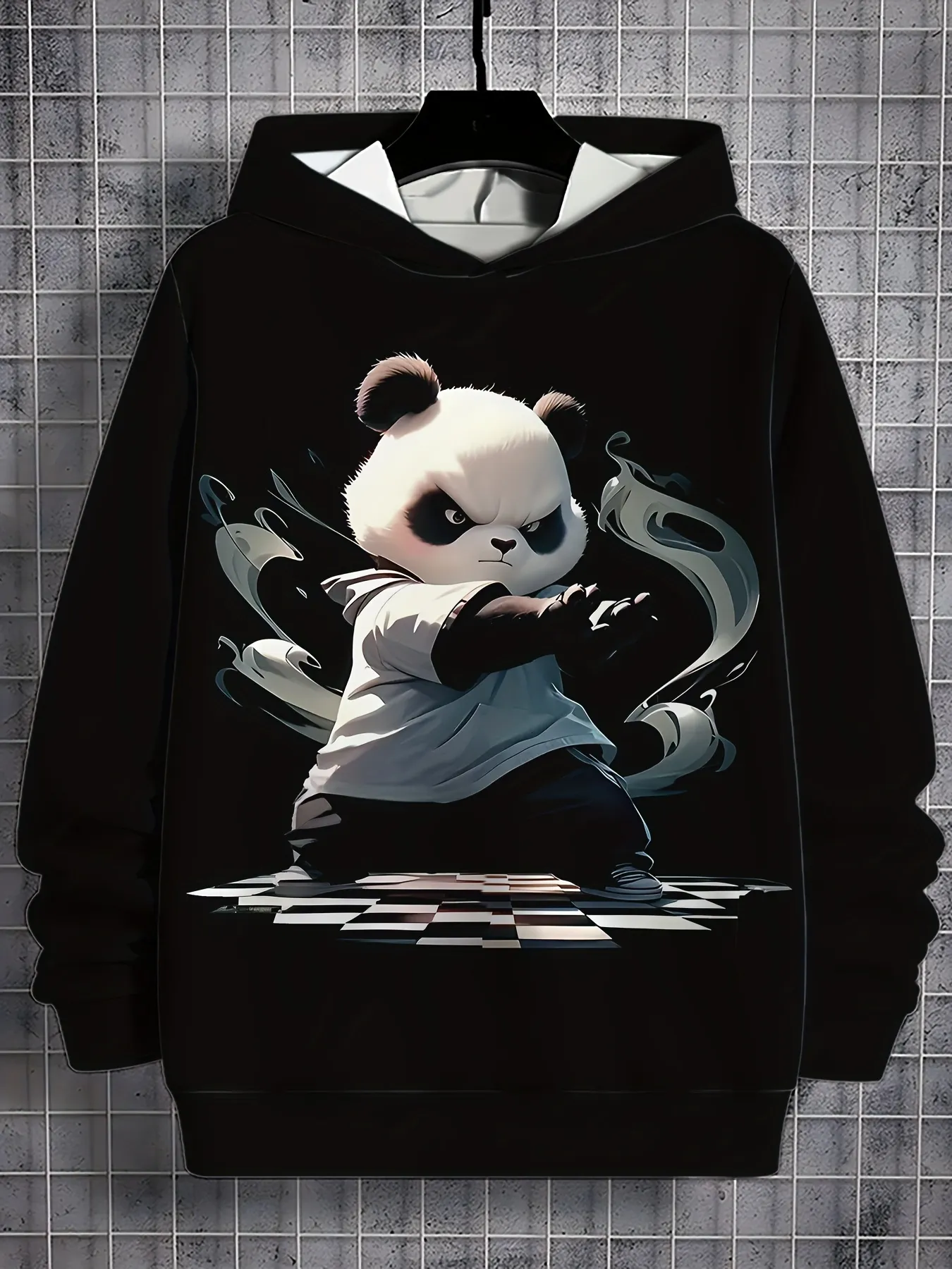 Mens Panda Graphic Print Hoodie, Casual Long Sleeve Hooded