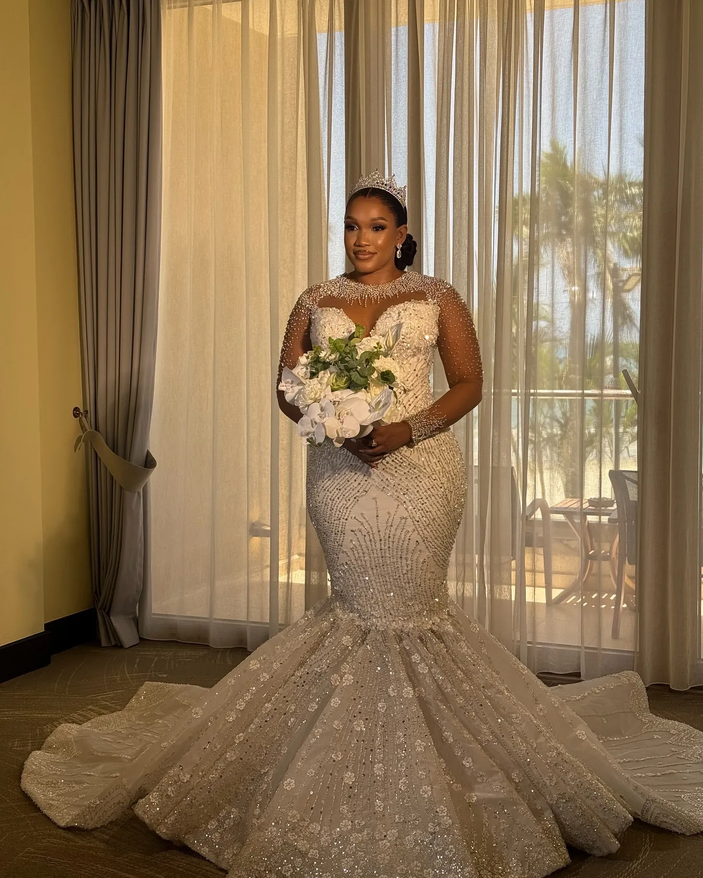Ivory Mermaid Wedding Dress : Plus Size, Beaded Flowers, Full Sleeves -  Shop Now! from Dhgate Mermaid Wedding Dresses - price 437.19