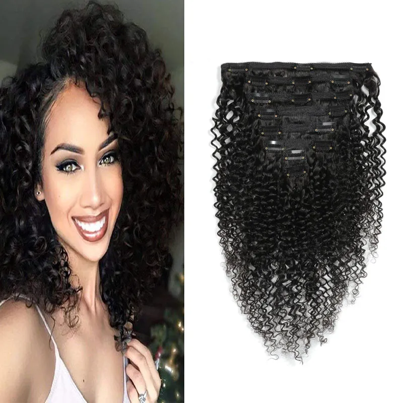 Kinky Curly Clip In Extensions: 8 26 Inch Natural Color  display picture 1