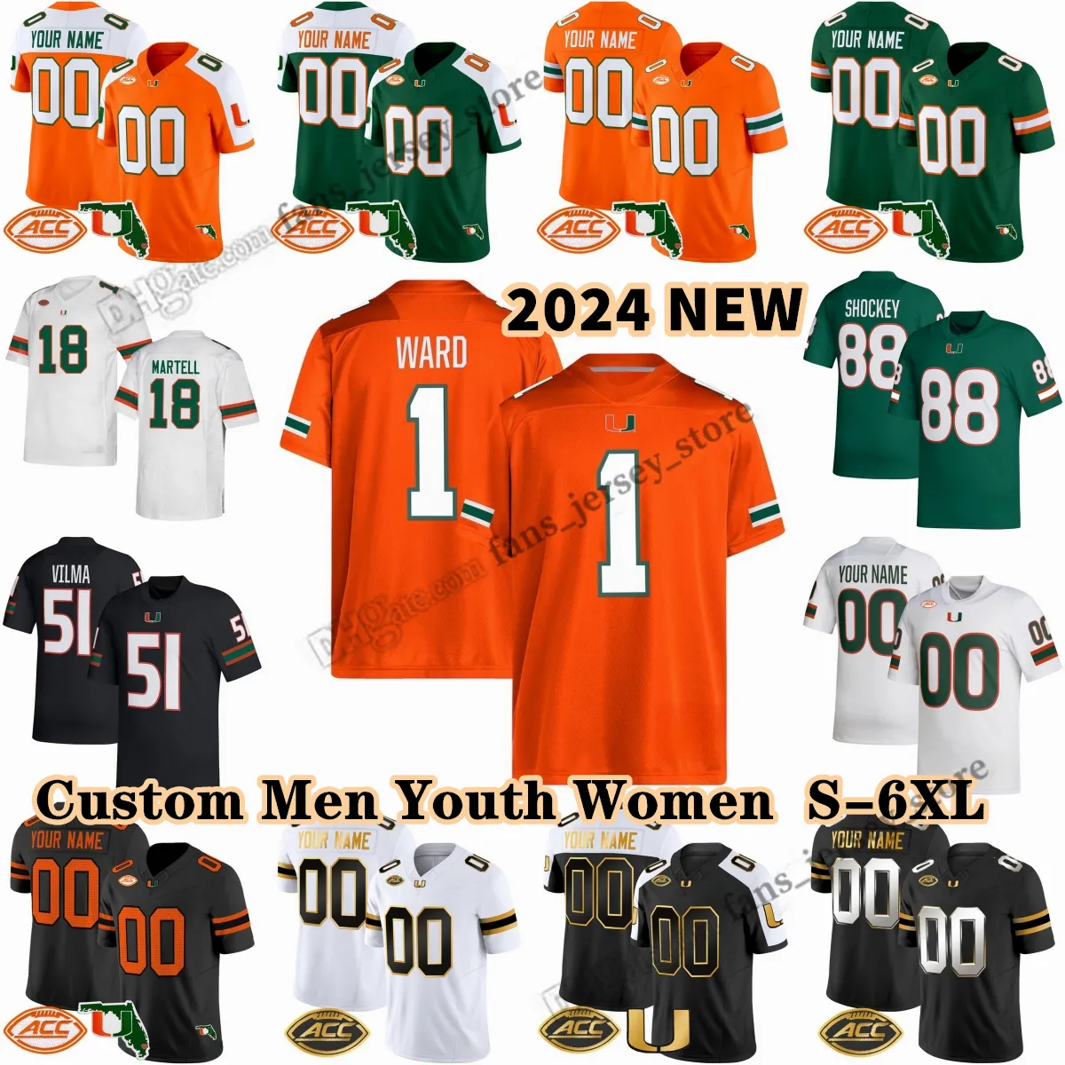 Miami Hurricanes Football Jersey Stitched 2024 Official Player Ward Martinez Restrepo Mauigoa