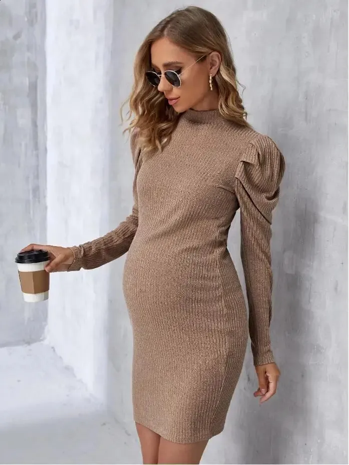 Knitted High Neck Long Sleeve Pregnant Dress in Natural Color for Autumn  Maternity Wear from Dhgate Maternity Dresses - price 42.67
