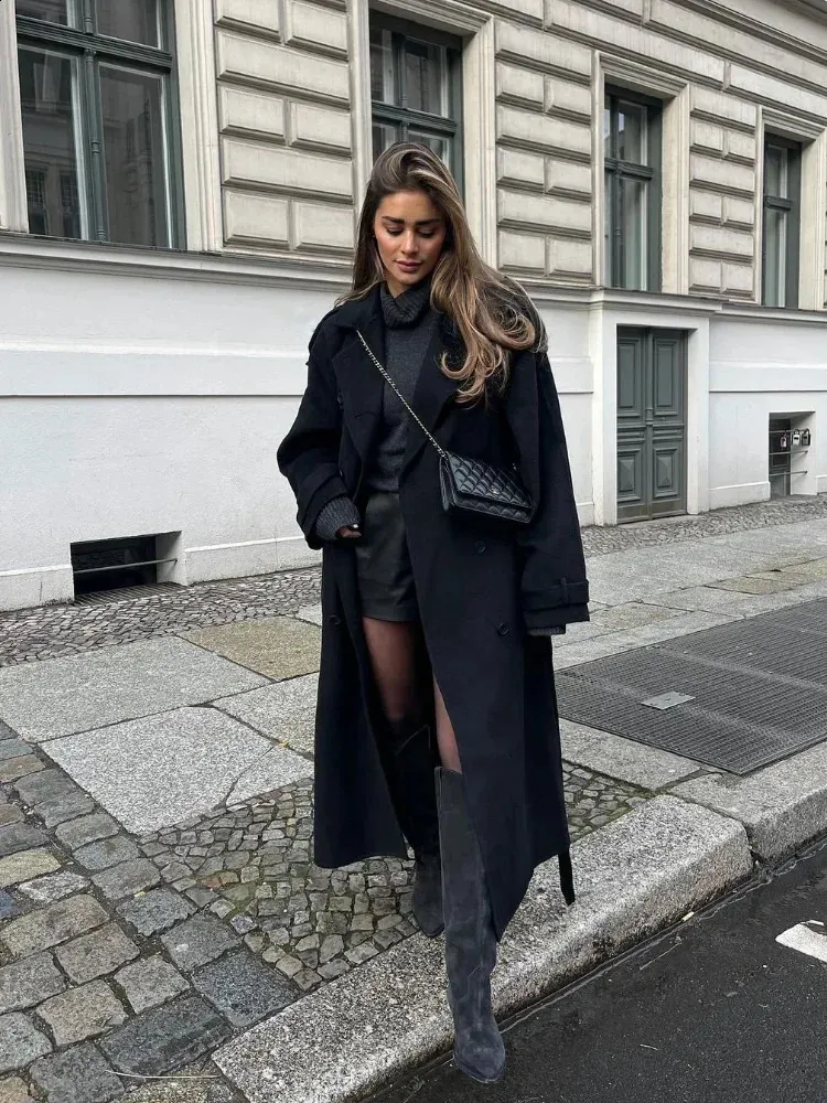 Winter Outfits Long Winter Black Coat Handmade Wool Blend Maxi Coat: Belted Winter Trench Coat Dress Winter Outfits Long Winter Black Coat Handmade Wool Blend Maxi Coat: Belted Winter Trench Coat Dress
