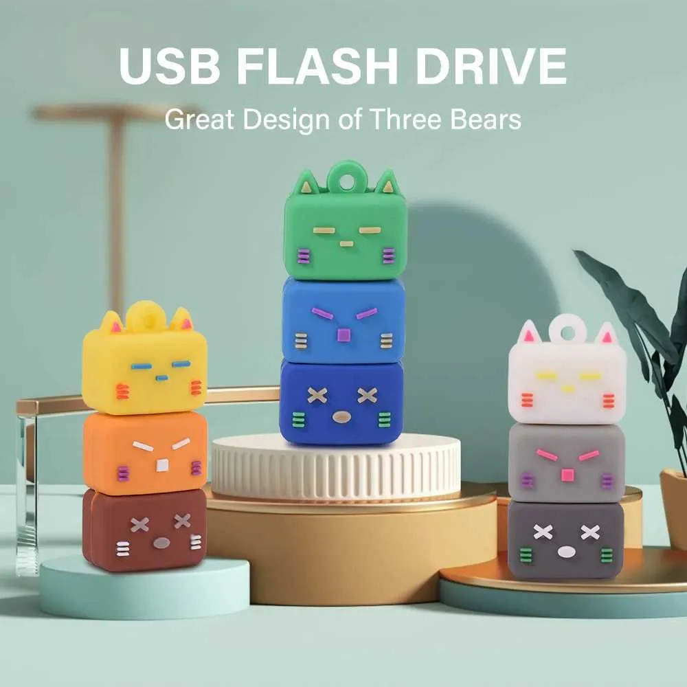 Jaster Cartoon Three Cat Head USB Flash Drive 64GB/32GB External