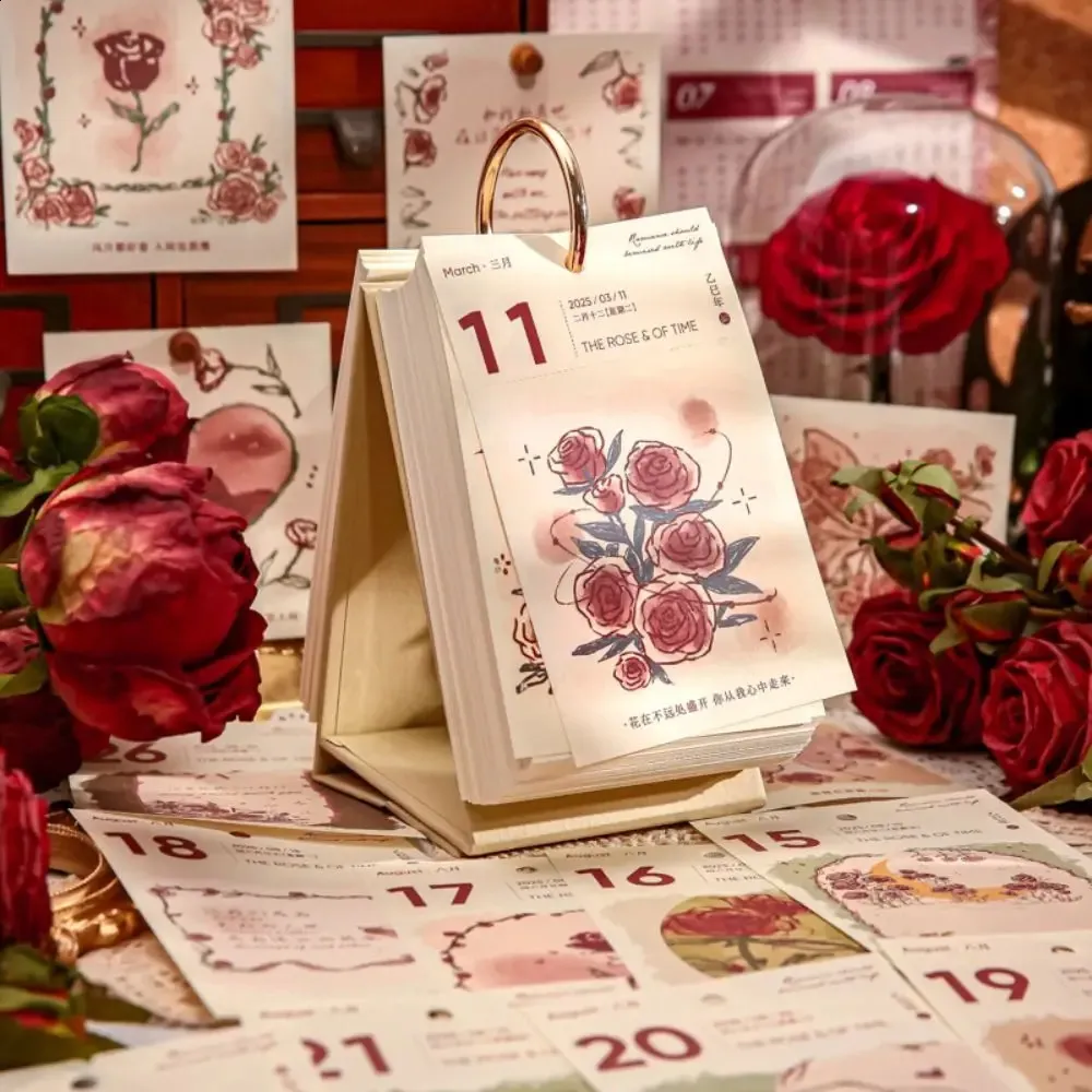 Wholesale Vintage Rose Table Desktop Calendar DIY Scrapbook 12 Months ...