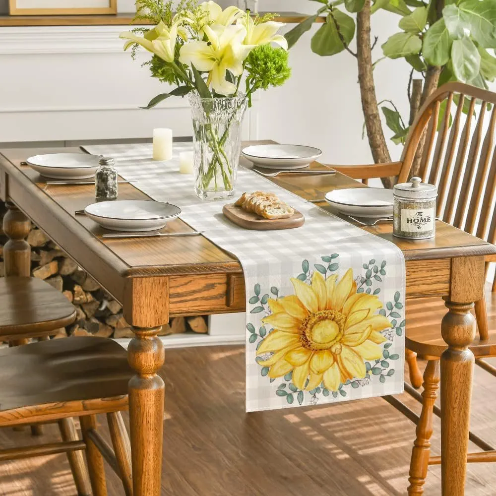 Sunflower & Lemon Watercolor Tablecloth - 60x120 Inch, Water Resistant Floral Table Cover For Summer