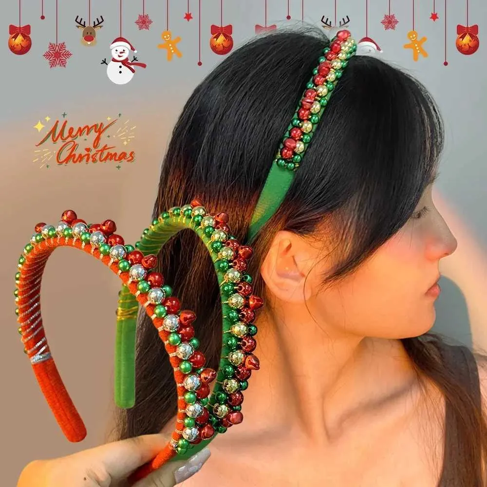 Elegant Red and Green Headband Christmas Pearl Knotted Headband for Women Red Green Pearl  main image 4