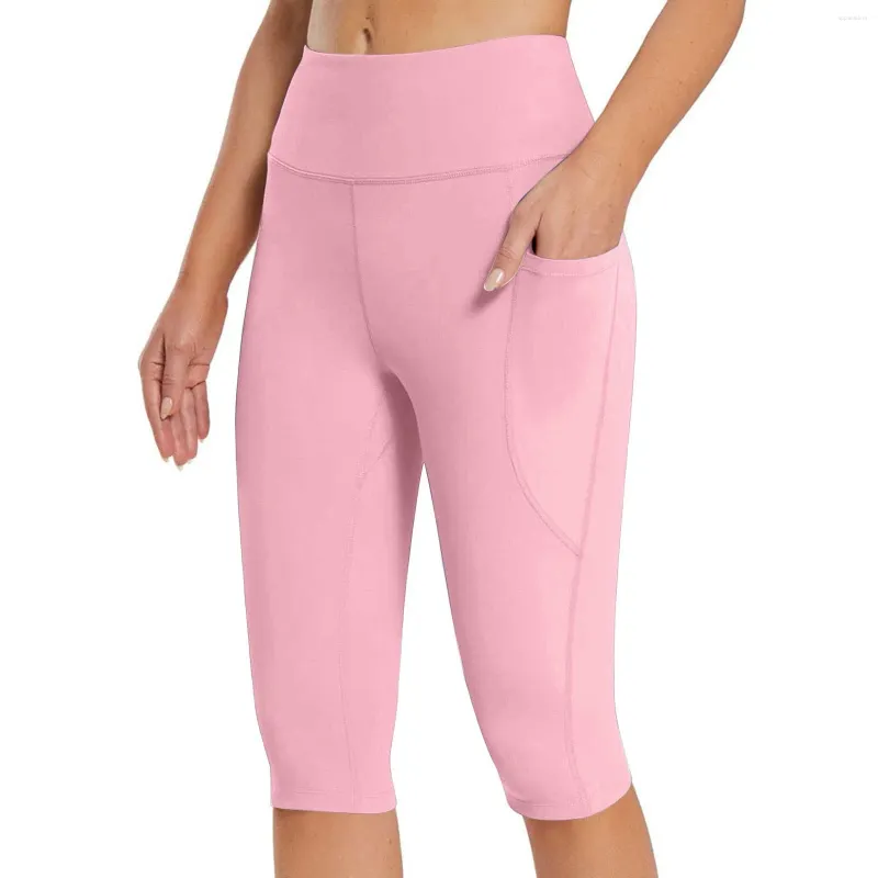 Womens Pants Knee Length Leggings High Waist Capri Workout Biker
