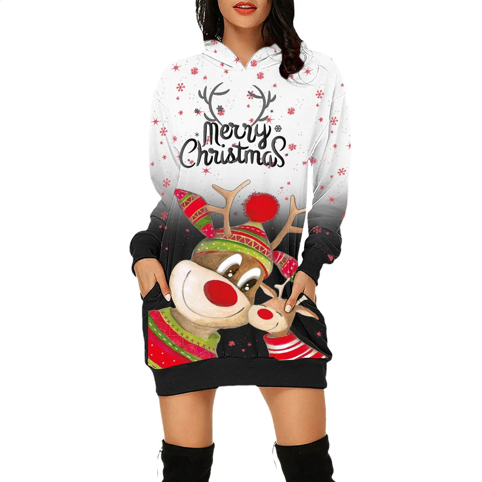 Letter Print Hoodie Dress: Christmas Hoody Mini Dress... From 