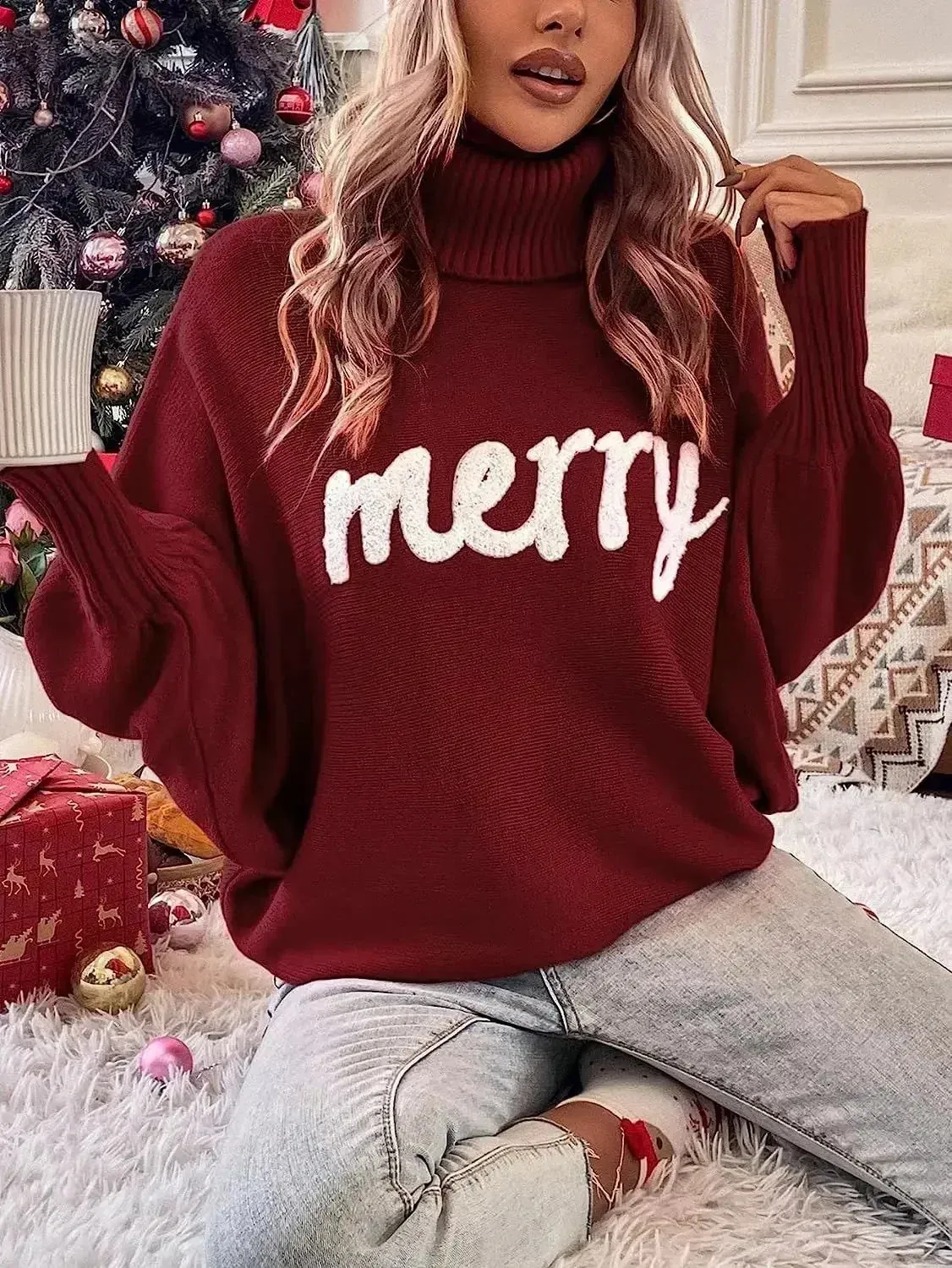 Jersey De Punto Para Mujer, Navidad, Bajo Suéter, De Cuello Alto, Suave, Suéter, Para Mujer, Otoño, Otoño, Invierno, Traje Holgado, Suéter, 2023 De Punto Superior, Básico, Ropa De Abrigo Simple, Rojo
