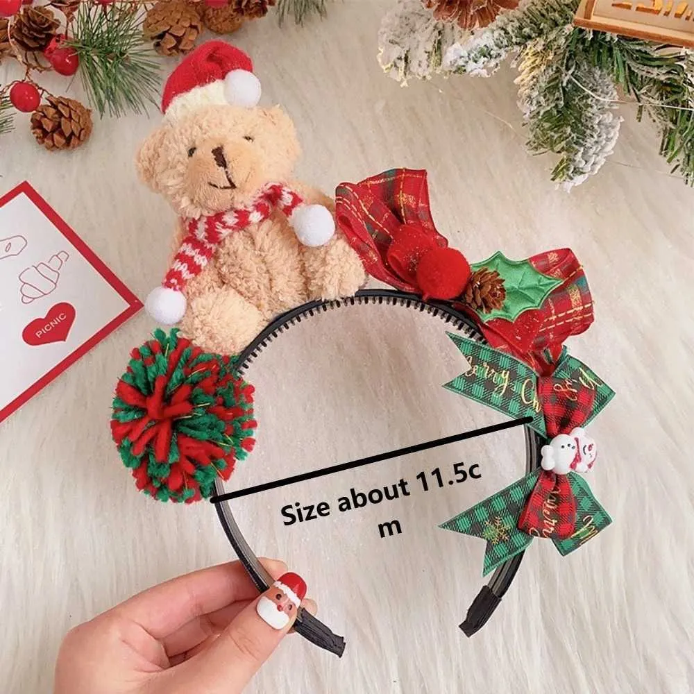 Christmas Bear Headband For Kids Soft Plush Fluffy Bow Hair