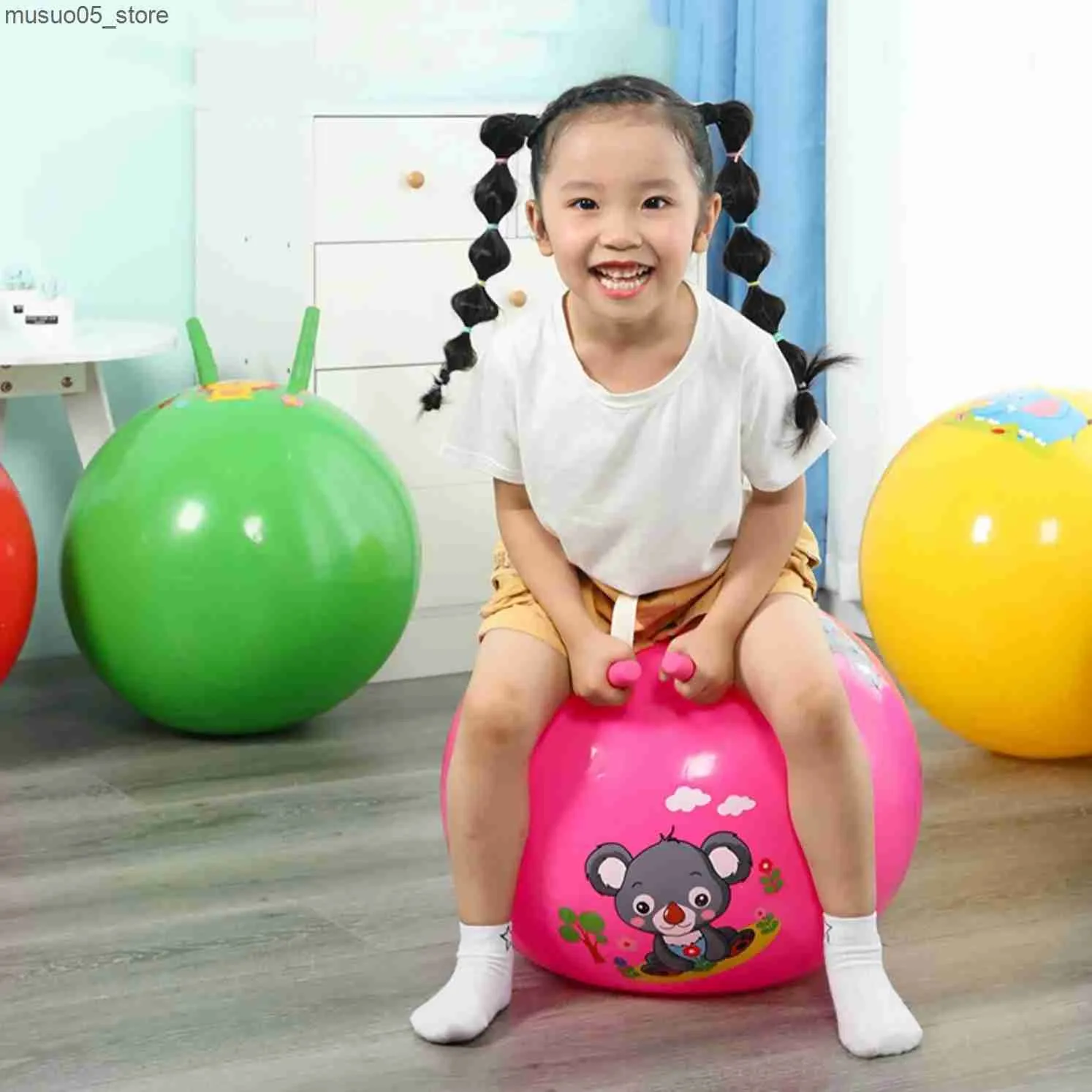 Childrens Bouncing Ball with Handle Outdoor Space Jumper Game
