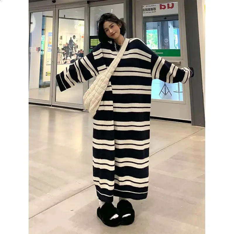 Product Title: Loose All-match Striped T Shirt Dress Spring Autumn Long Sleeve Plus Size Street Casual Midi Dress Vintage Korean Women Clothing Korean Shirt Dress: Striped Midi T Shirt Dress, Long Sleeve, Plus Size  Casual Street Style For Spring \u0026 Autumn From Landong01, $19.24 In Bulk |  DHgate.Com