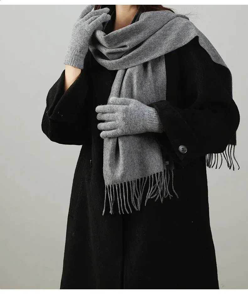 Solid Color 100% Wool Scarf with Tassels for Women, Warm Winter Neck ...