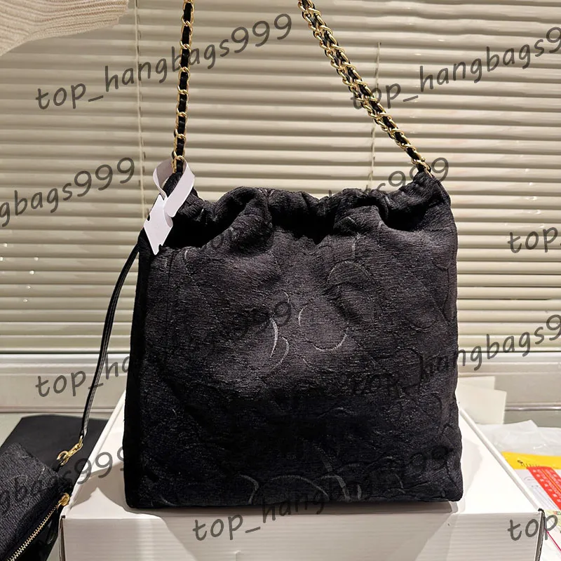 Black Quilted Denim Shoulder Bag with Embroidered Flowers, Metal ...