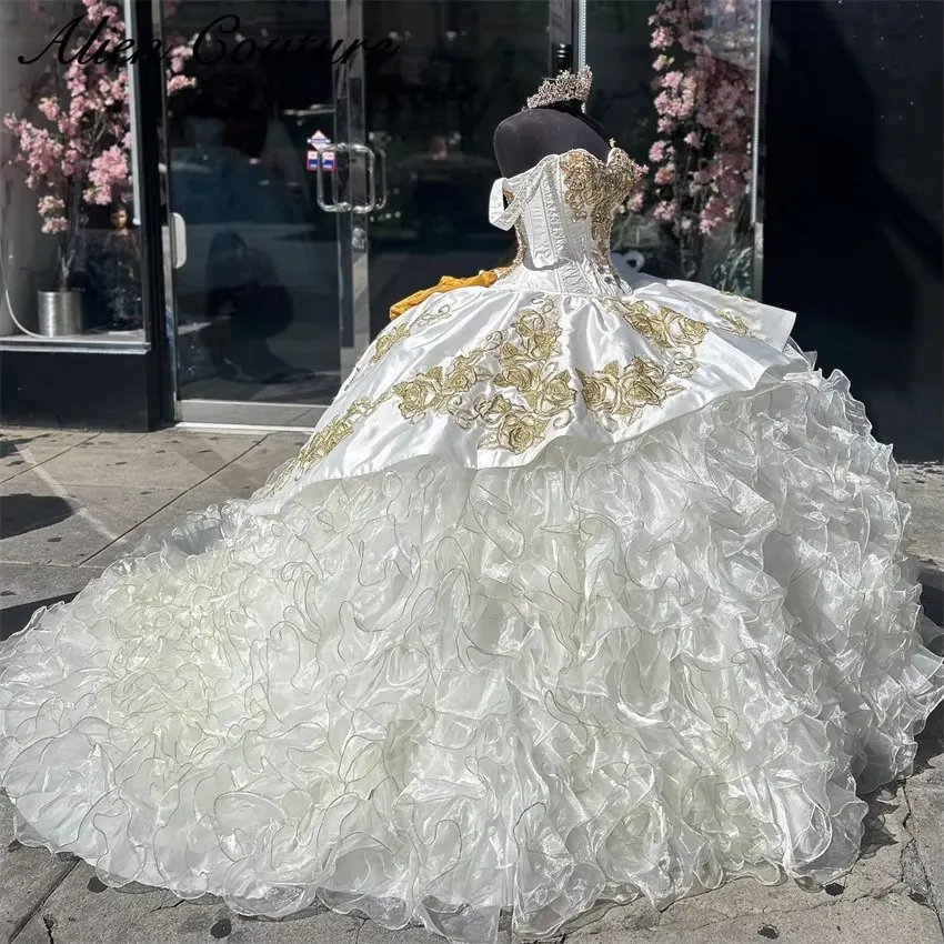 White Quinceanera Dress: Embroidered Satin Ball Gown... From Queenshoebox,  $221.25 | DHgate.Com