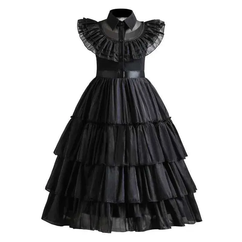 Addams-vestido De Princesa Negro Para Niños, Disfraz De Terror Para Halloween Carnaval Familiar