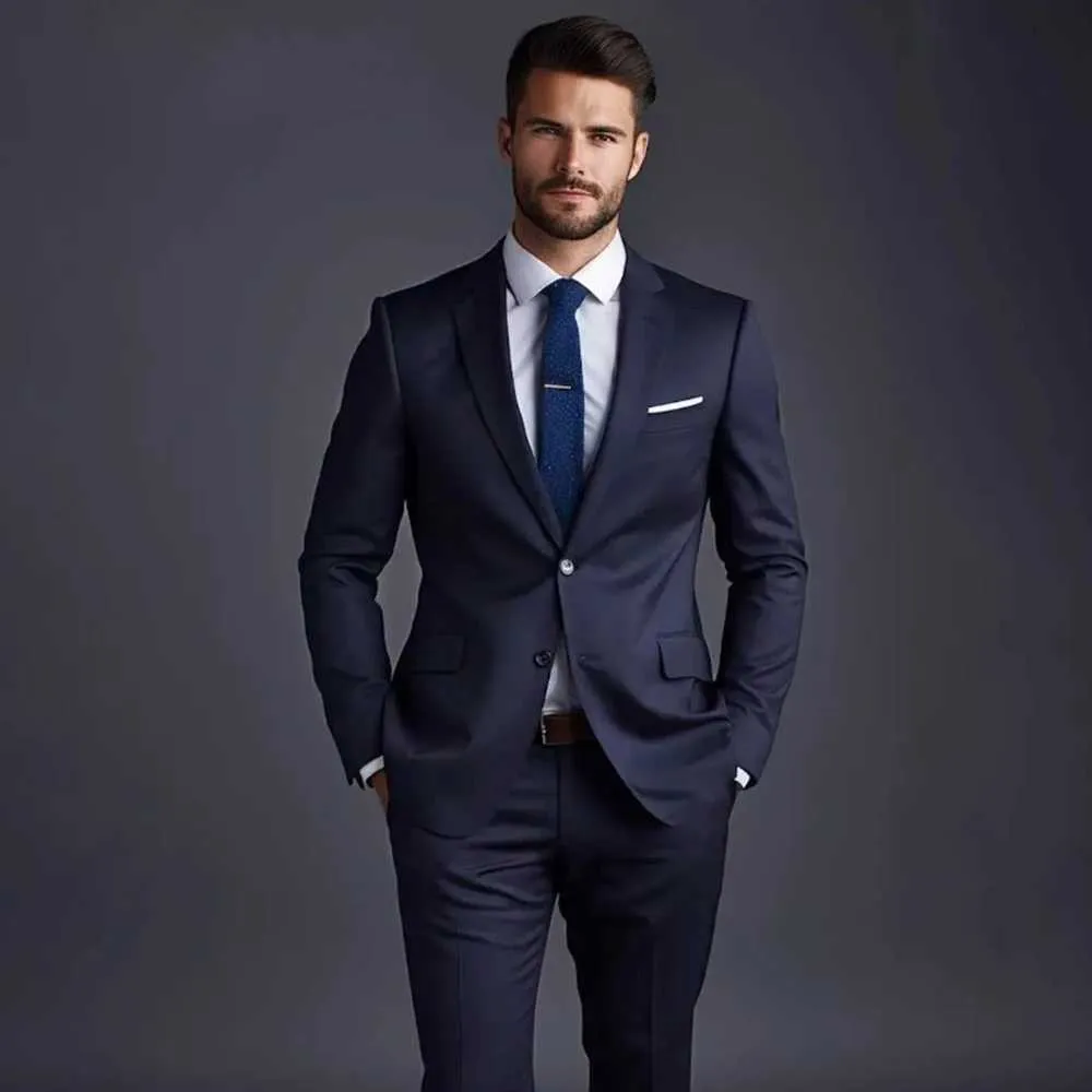 navy blue dress suit New Caravelli Midnight Blue 3 Piece Slim Fit Suit with Vest 46 / 40W / LONG main image 1