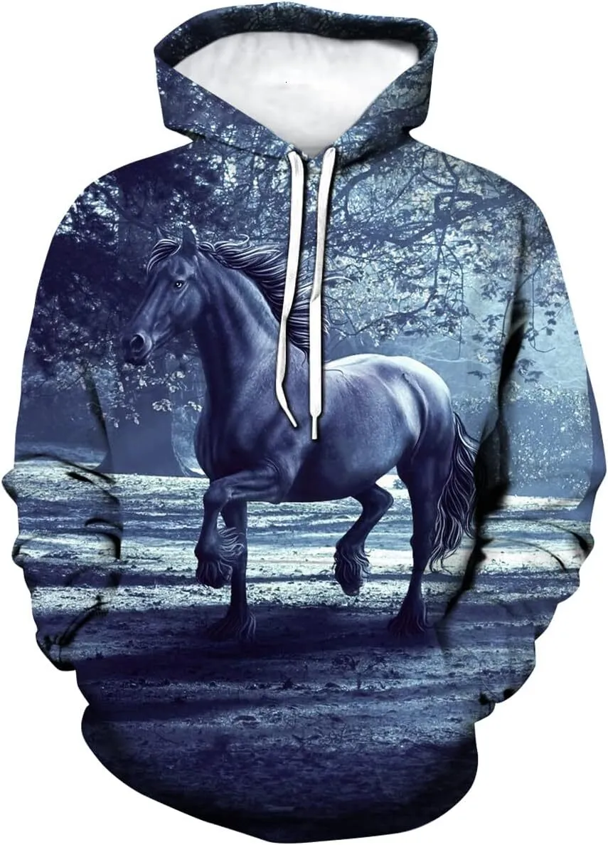 Felpa Con Cappuccio Uomo Con Stampa Di Cavalli 3D - Pullover Grafica Alla Moda, Morbida In Poliestere, Taglie S-4XL - 2