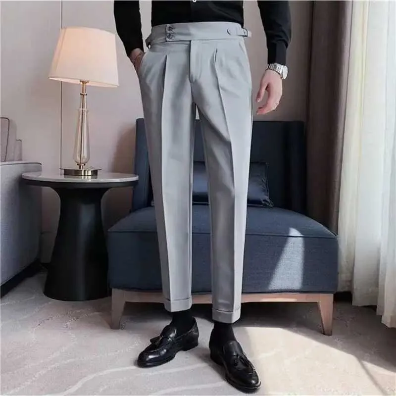 British Style Slimming Casual Black dress Pants Pants for Men - Trendy Solid Color Nine-Point Design with Narrow Ankle Length (X241023)