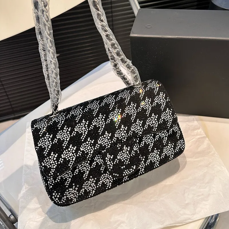 Classic Houndstooth Mini Flap Bag With Glitter Crystal