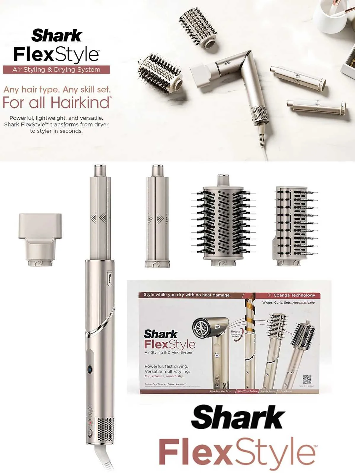 Shark HD430 FlexStyle Hair Removal Sleek Brush With Negative Ion 