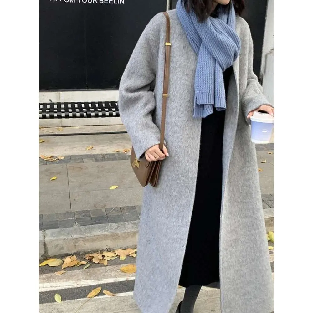Luxury Alpaca Wool Robe for Women - Double-Sided, Light Grey ...
