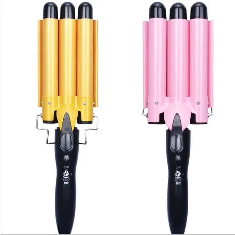 Curling Style Machine Electric Magic Curling Iron Beach Wave Hairstyle Spiral 3-Rod Curling ...