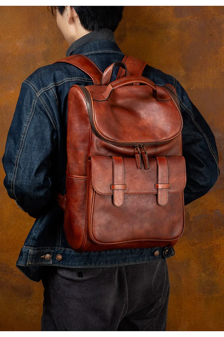 70s leather backpack men Handmade Vintage Coffee Mens Cool Leather Travel Bag for To prevent overweight or excessive loading Kobuk Leather Backpack - Midnight
