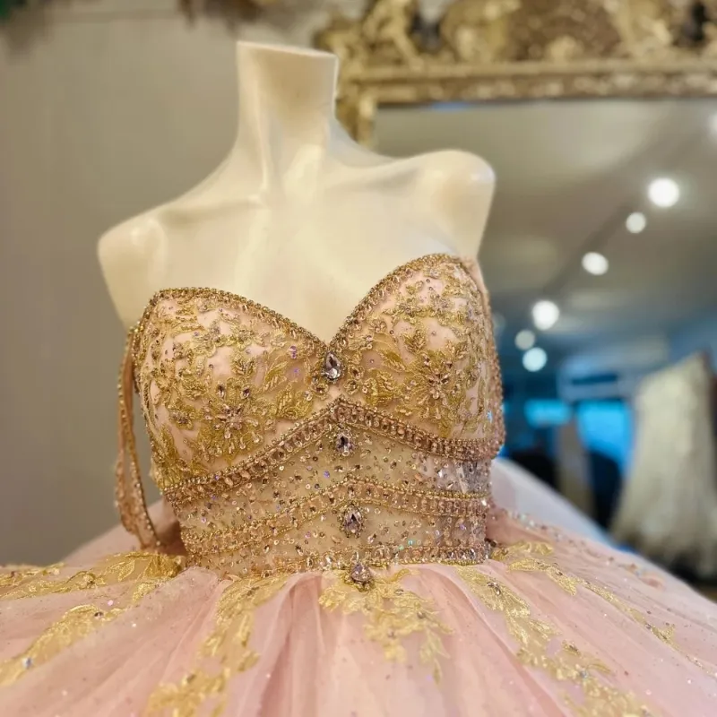 Pink Gold Quinceanera Dress Ball Gown Lace-Up Back Tulle Appliqu Beading Sweep Train from Dhgate Quinceanera Dresses - price 714.45 Pink Gold Quinceanera Dress Ball Gown Lace-Up Back Tulle Appliqu Beading Sweep Train from Dhgate Quinceanera Dresses - price 714.45