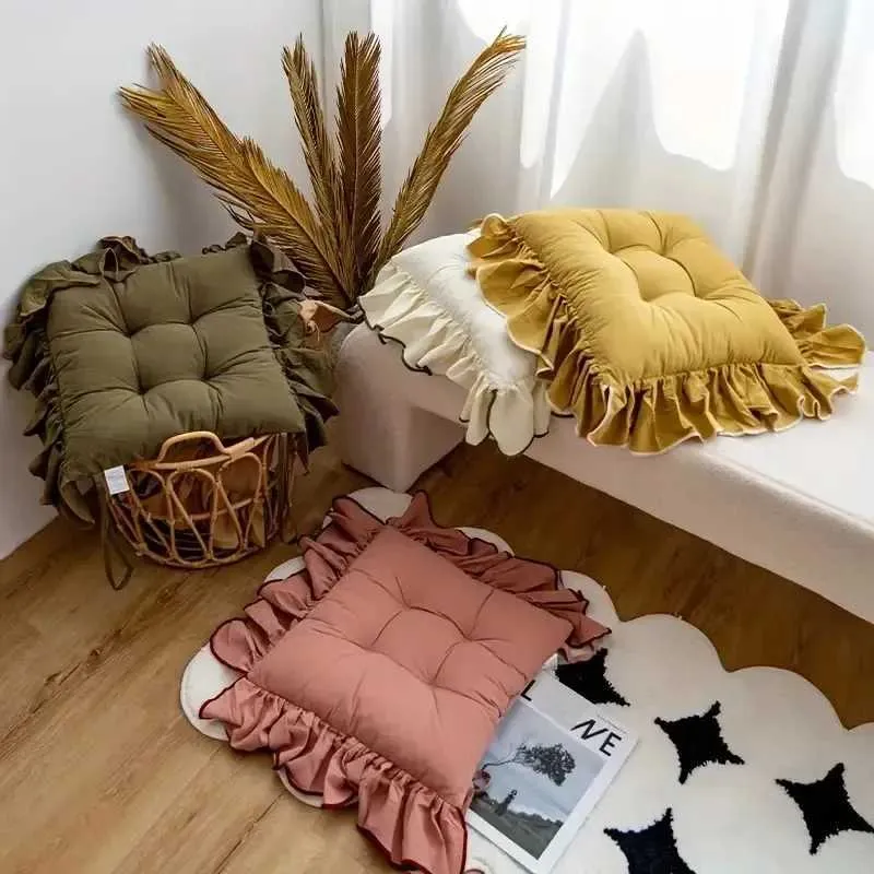 X241022 Pleated French Cotton Linen Chair Cushion  From
