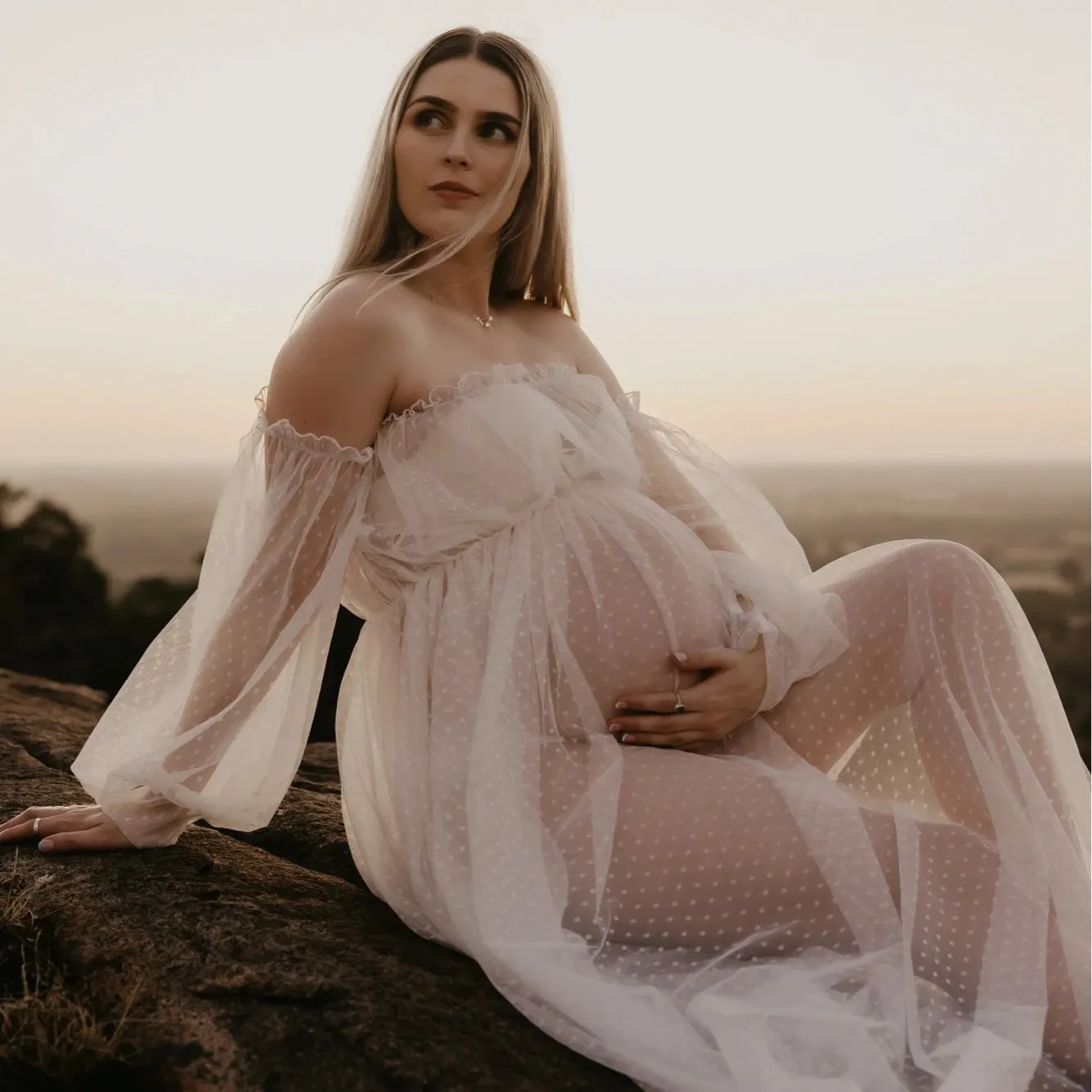 White Dot Mesh Maternity Long Dresses For Pography... From Bong08, $13.56 |  DHgate.Com