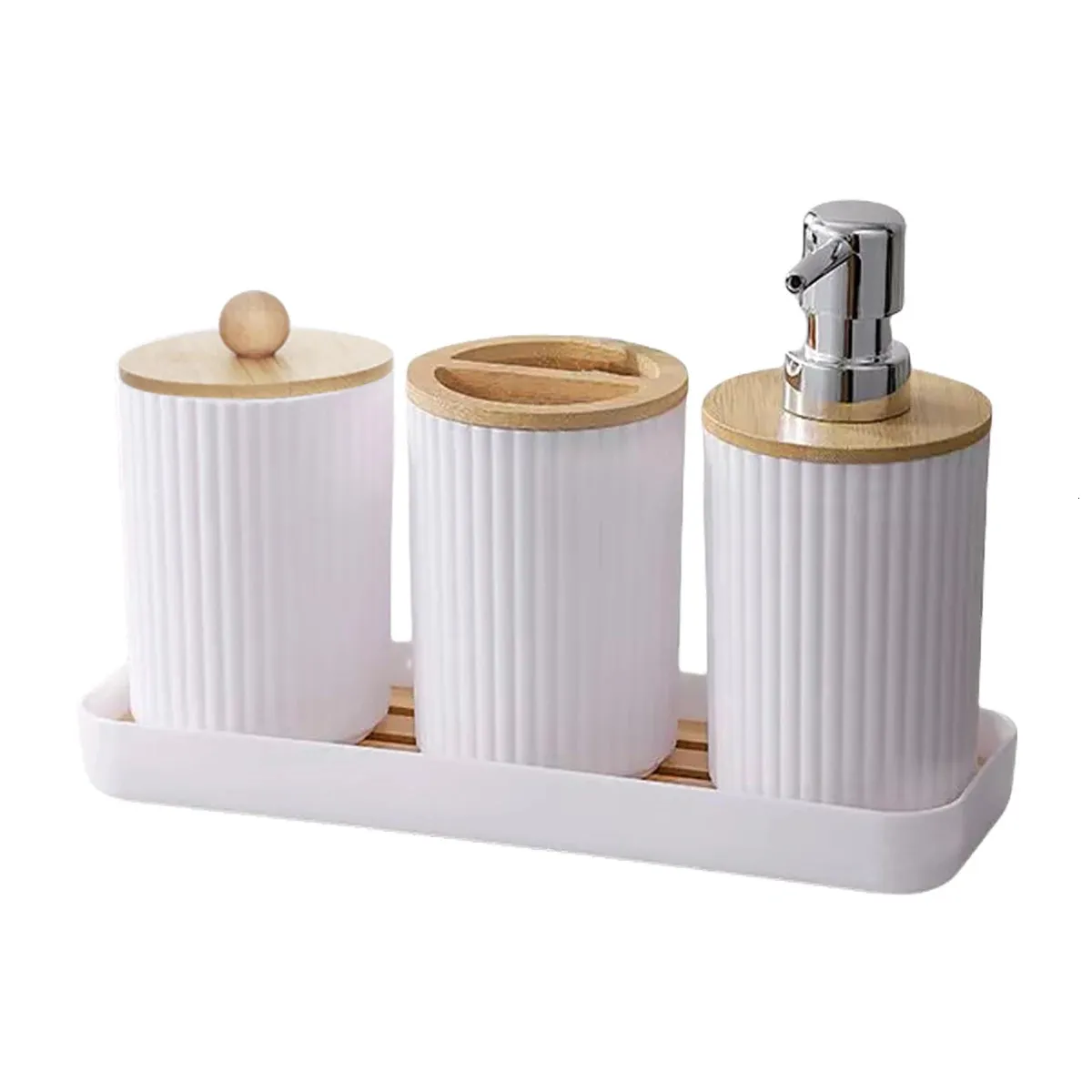 Juego De Organizador De Tocador De Baño: Frascos De Boticario Modernos,  Dispensador De Jabón, Soporte De Cepillo De Dientes, Decoración De La  Bandeja De Hisopos De Algodón Elegante Para Ahorrar Espacio De, image size:1200x1200