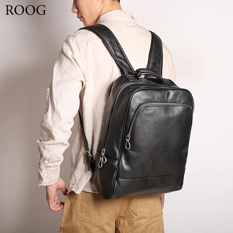 ROOG Classic Retro Black Leather Backpack beautifully ned and easy to install for laptops books and personal items. 241023