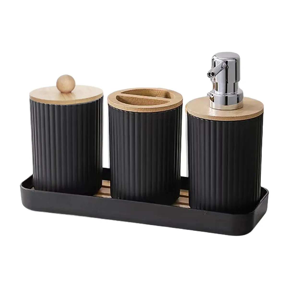 Juego De Organizador De Tocador De Baño: Frascos De Boticario Modernos,  Dispensador De Jabón, Soporte De Cepillo De Dientes, Decoración De La  Bandeja De Hisopos De Algodón Elegante Para Ahorrar Espacio De, image size:1200x1200