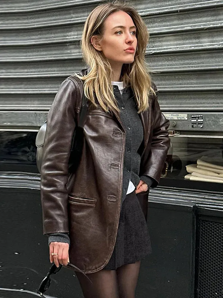 Retro Brown Leather Jacket: Vintage Womens Jacket, From Kang01