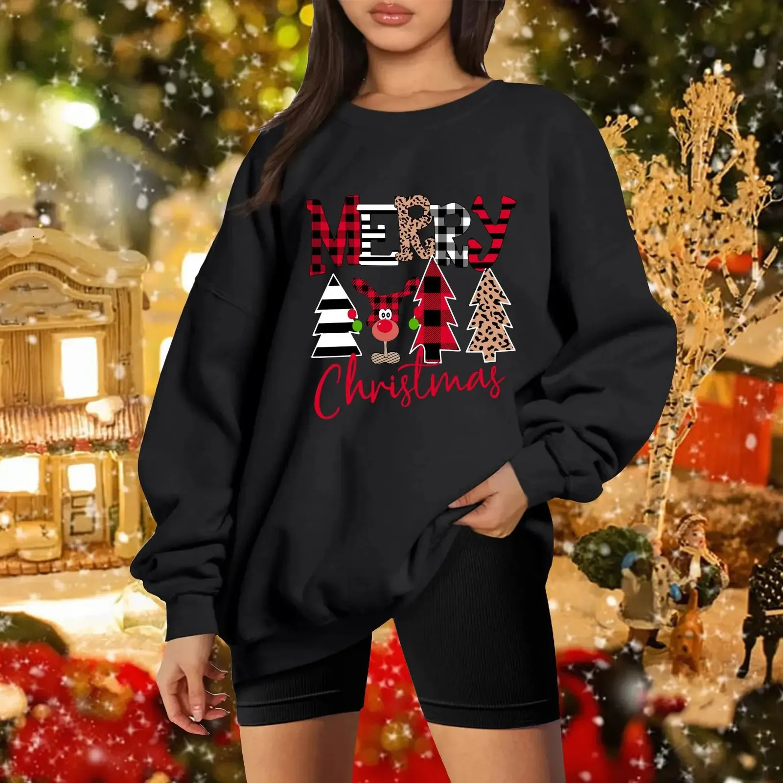 Suéter De Lana Impresa De Árbol De Navidad Para Mujeres Sudadera