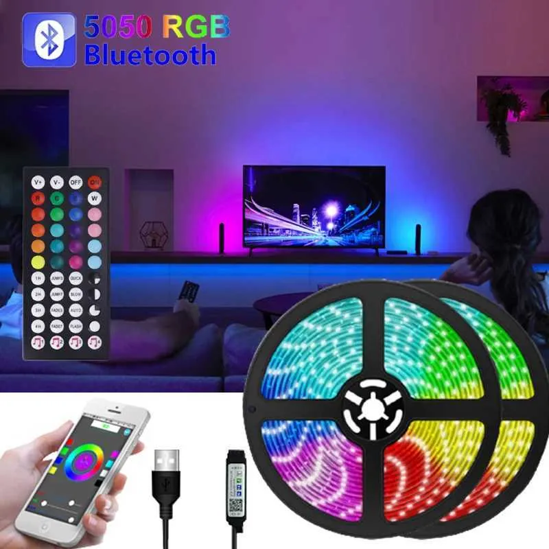 RGB Bluetooth LED Strip Lights - 44 Key Remote, 5050 SMD, Music Sync ...