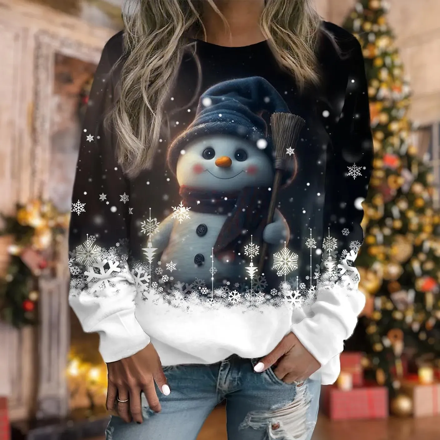 Christmas Shirts Women Funny Snowman Graphic Long Sleeve T-Shirts Cute
