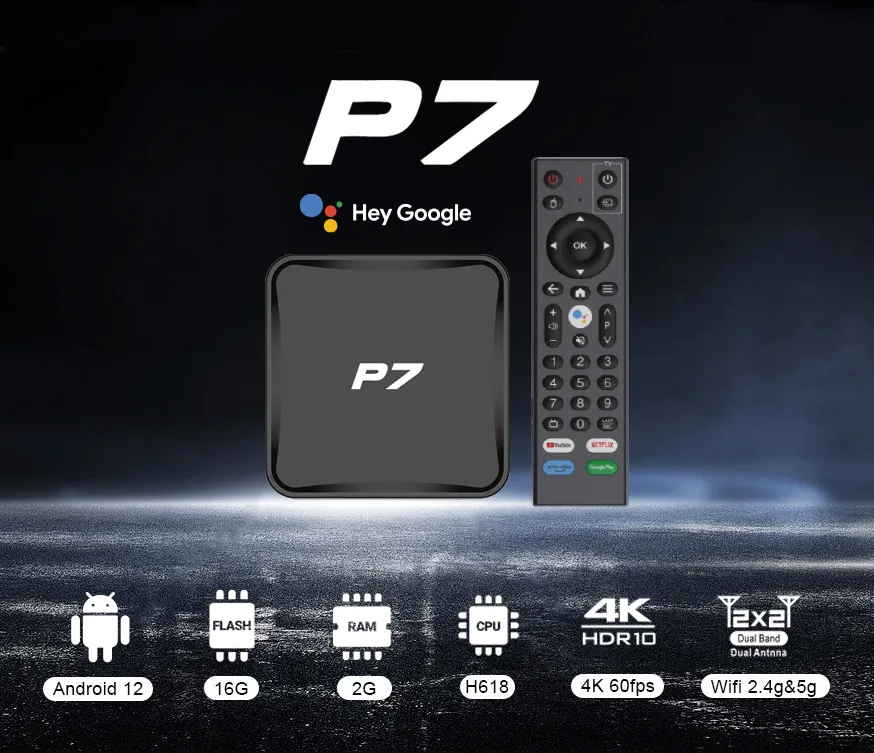New P7 Android 12 Smart TV Box Quad Core CPU, From Hoybow