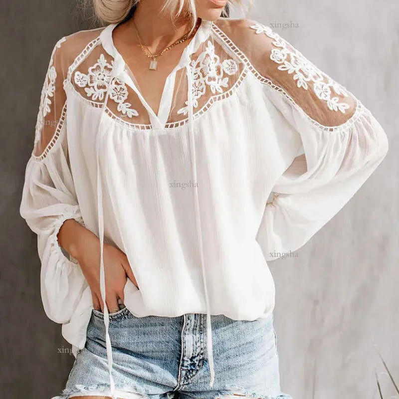 Chiffon Lantern Sleeve Embroidery Lace Blouses Chiffon Lantern Sleeve Embroidery Lace Blouses