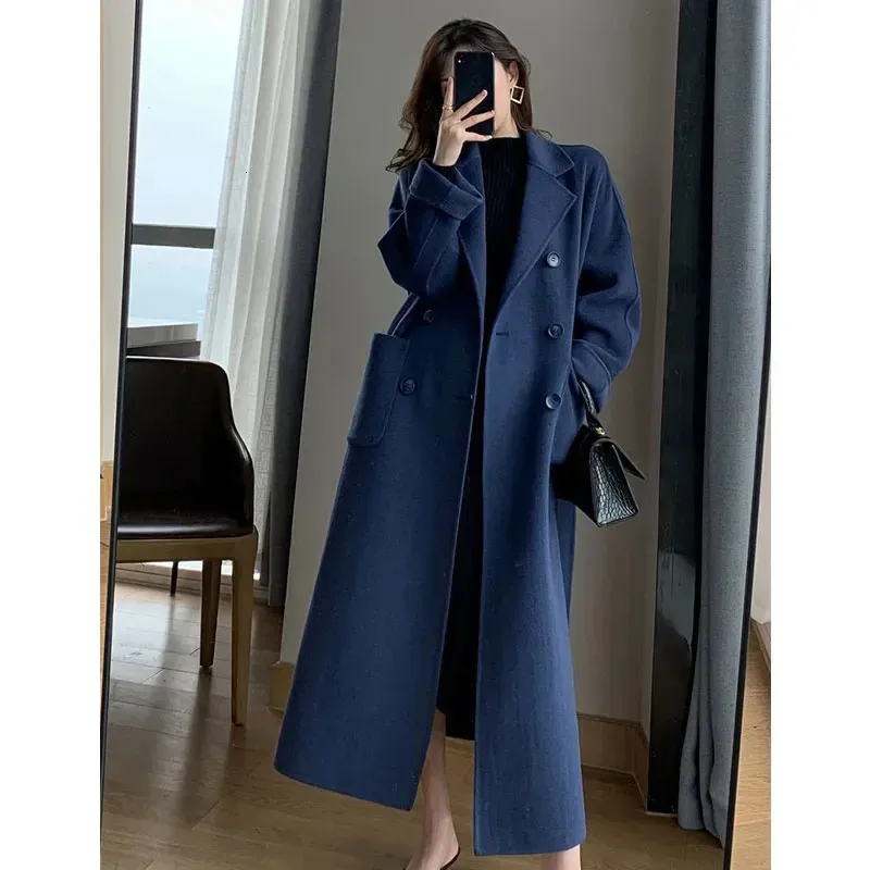 HOT Trench Coat Navy Winter Coat Women Navy Blue Trench