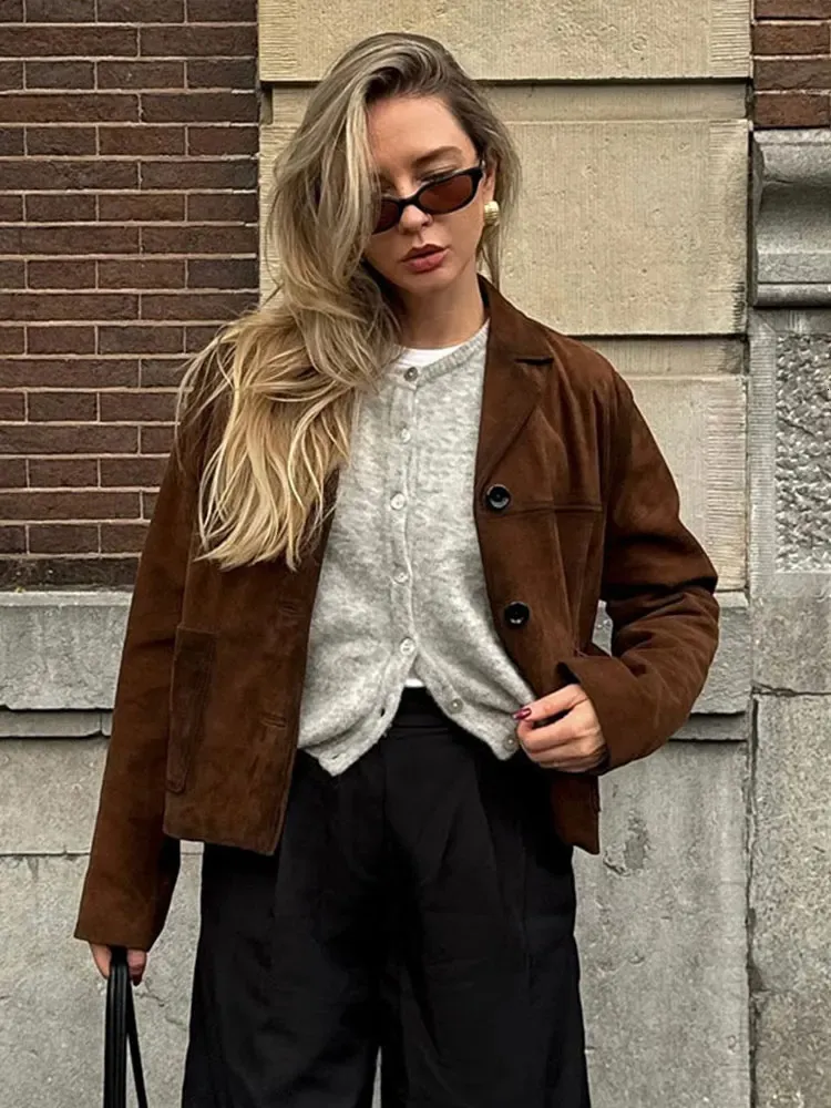 ジャケット GOLDEN Olinda suede jacket TABASCO BROWN Retro Suede Flip Collar suede jacket for Women - Short/Long