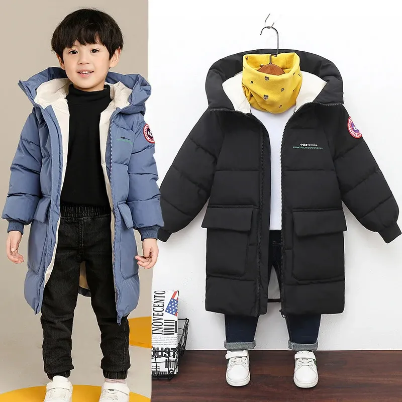 Winter Teen Boys Jacket Long Style Solid Color Thick... 